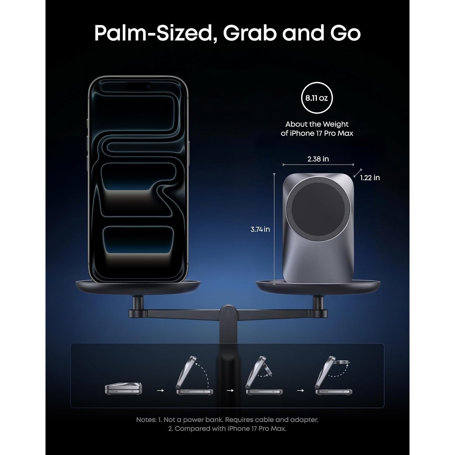 3-in-1 Charging Station – Qi2 25W Foldable MagSafe Wireless Charger, Compatible with iPhone/Apple Watch/AirPods (Adapter Included)