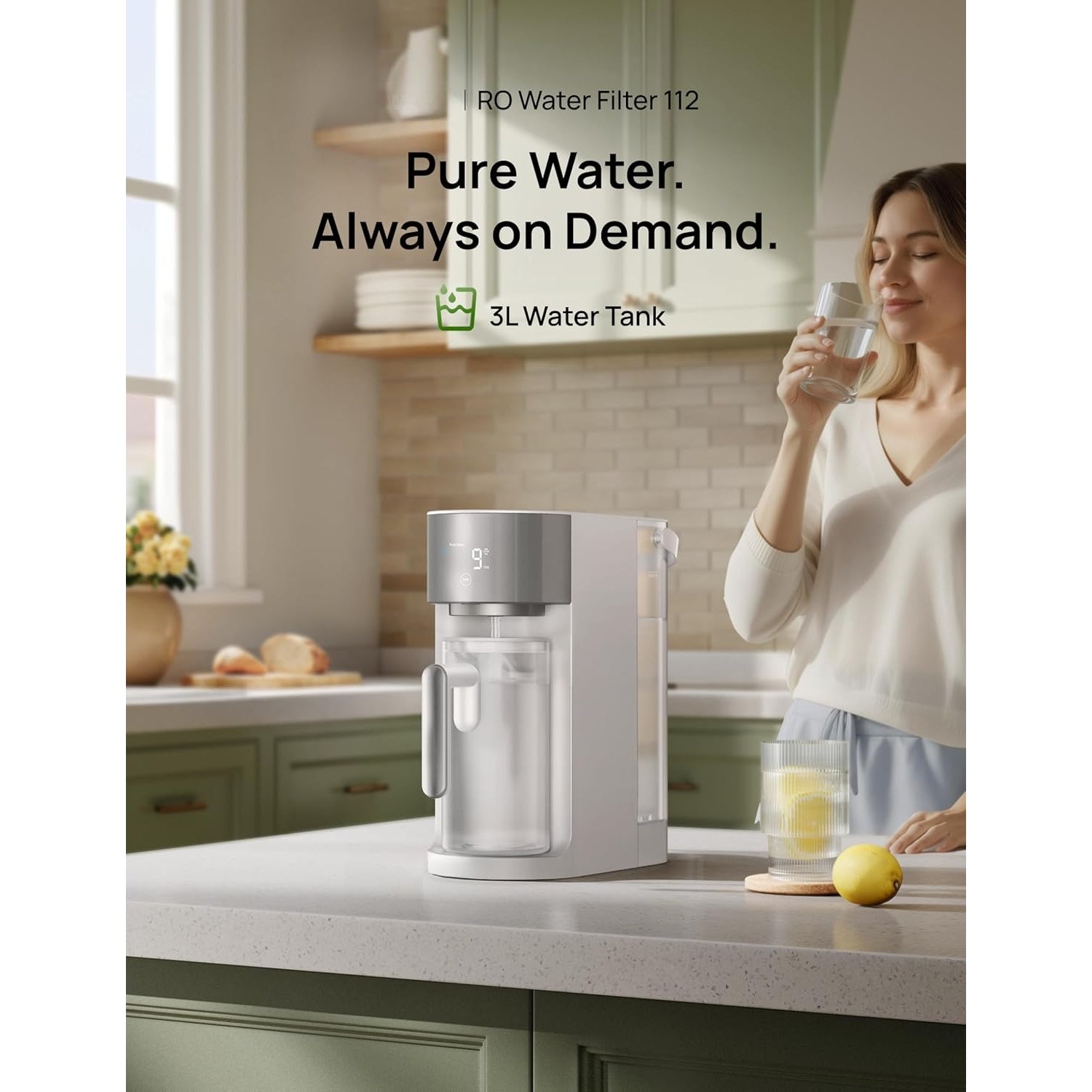 Countertop RO Water Filter, 3:1 Low Drain, TDS+Filter Life, No-Install Self-Cleaning