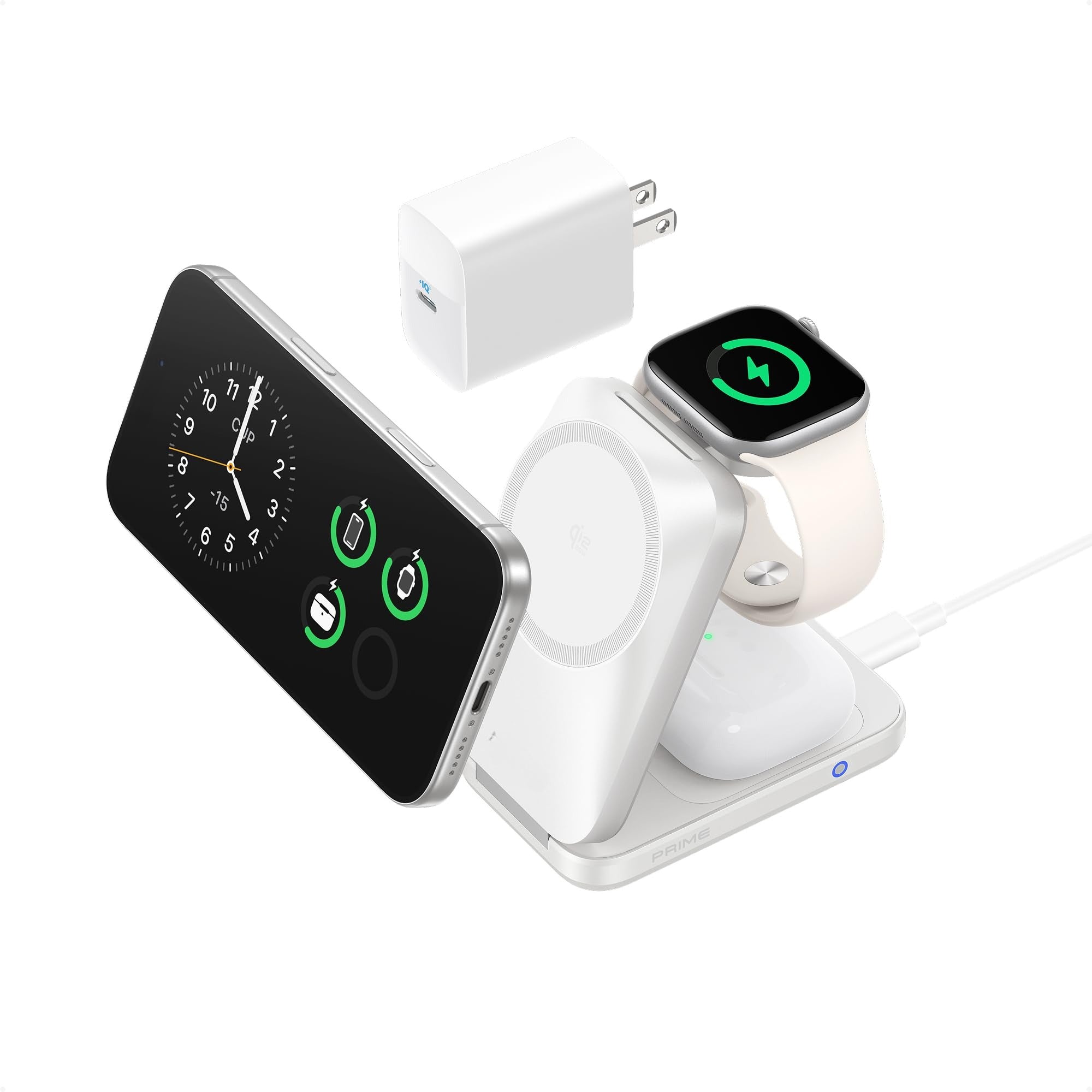 3-in-1 Charging Station – Qi2 25W Foldable MagSafe Wireless Charger, Compatible with iPhone/Apple Watch/AirPods (Adapter Included)