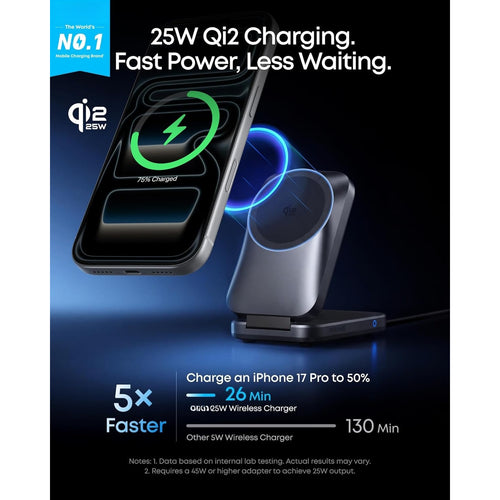 3-in-1 Charging Station – Qi2 25W Foldable MagSafe Wireless Charger, Compatible with iPhone/Apple Watch/AirPods (Adapter Included)